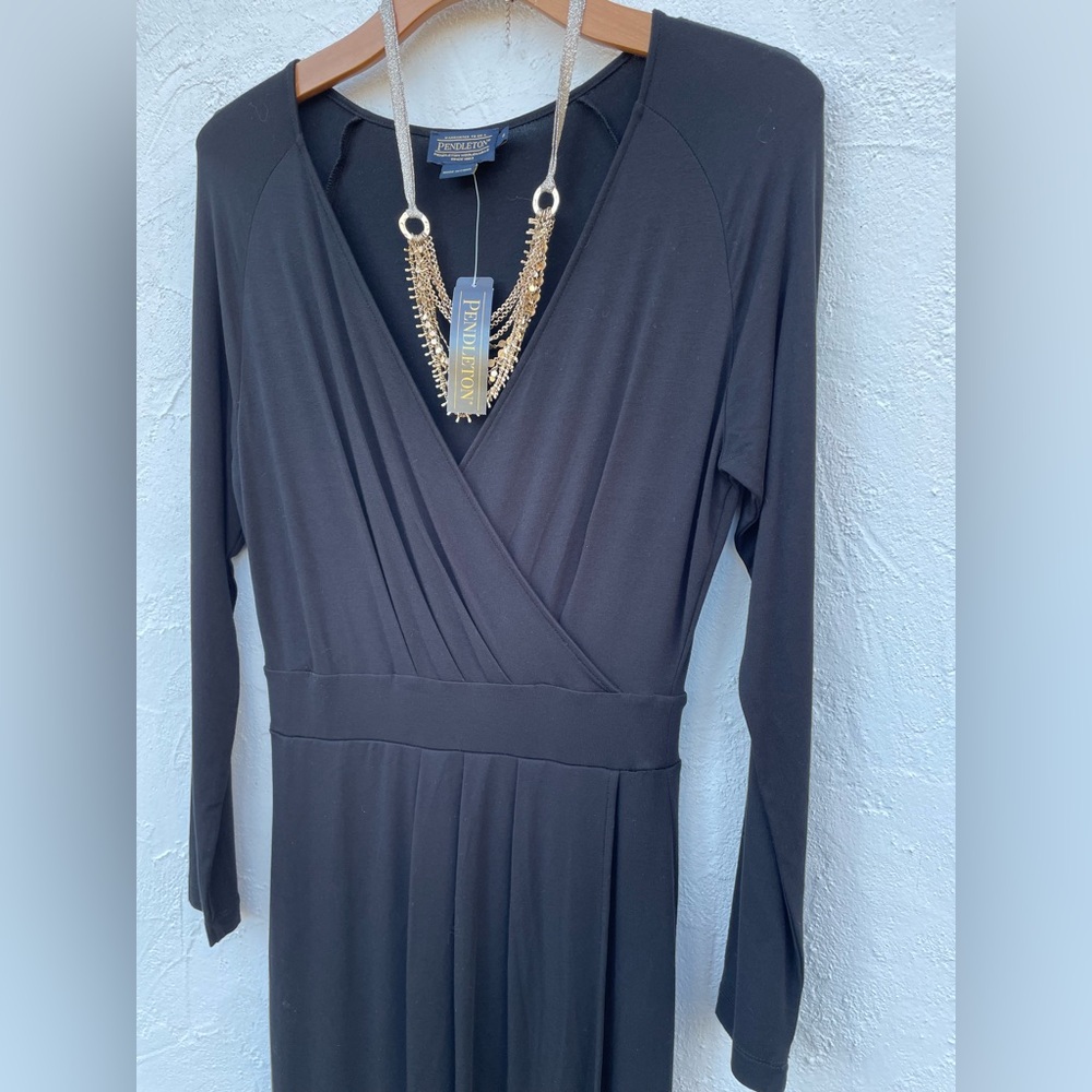 NWT Pendleton Black Faux Wrap Midi Dress /Chic Day to Evening Black Dress/ Small